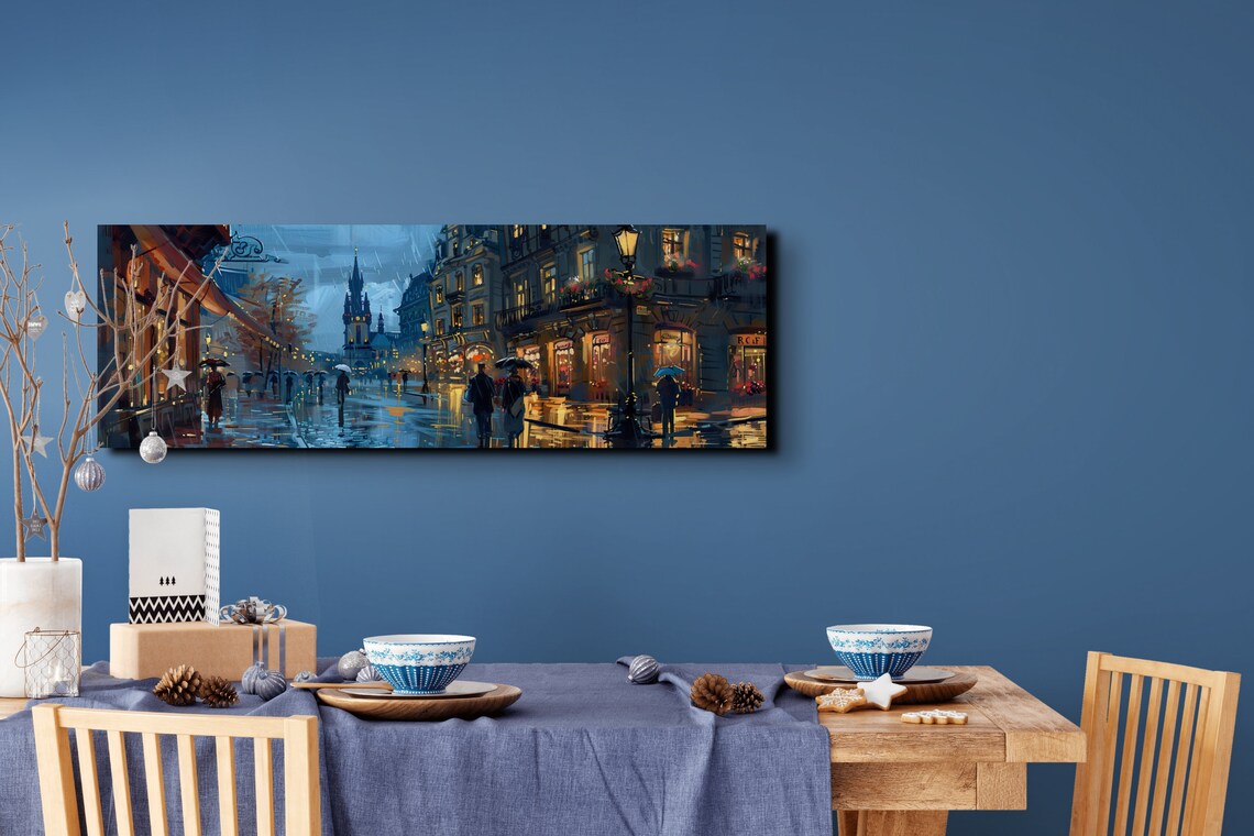 Rainy European Old Town Street Night Panoramic Cityscape Poster - Image 7