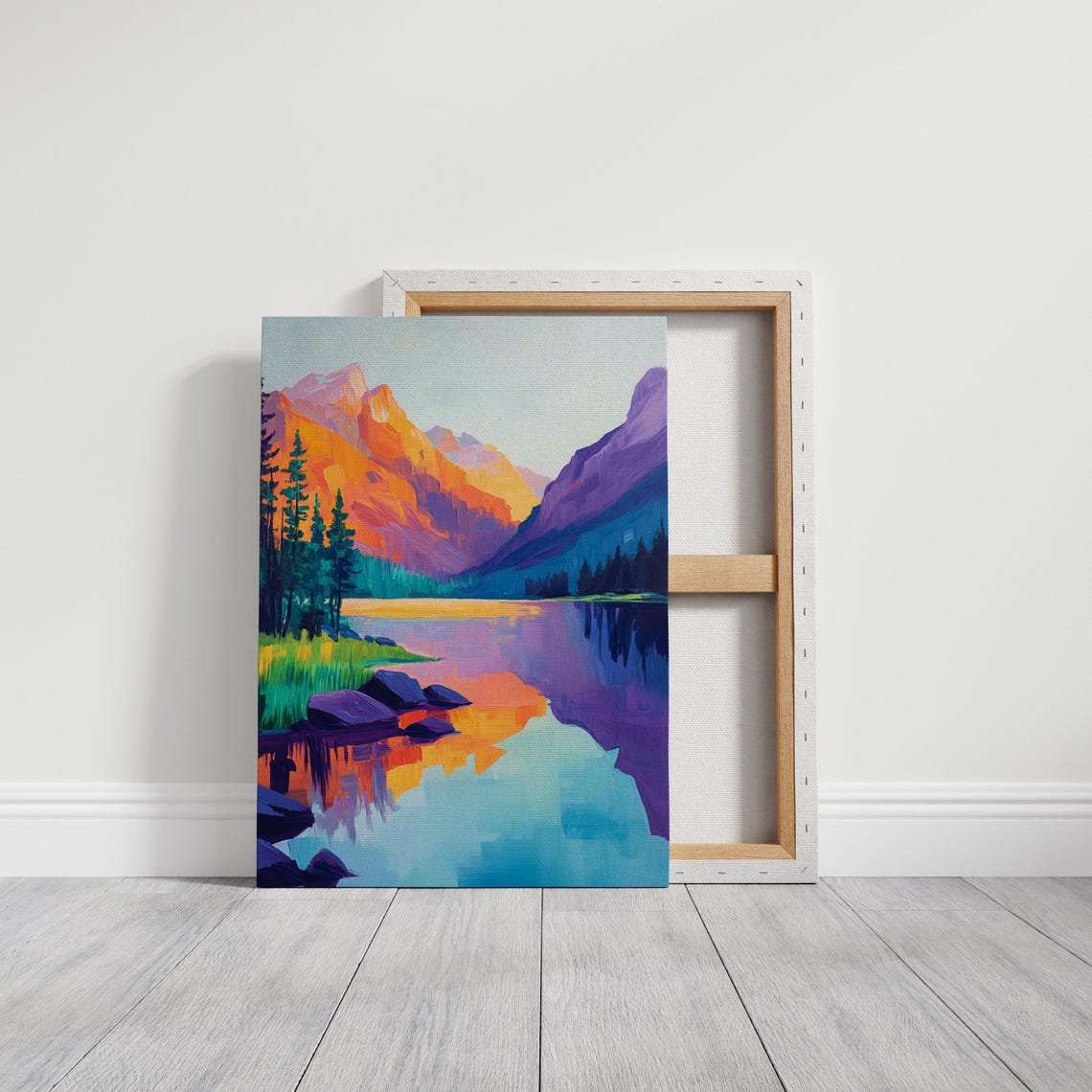 Bright Abstract Mountain Lake Bold Nature Wall Art Modern Scenic Landscape Decor With Vibrant Colors - Image 3