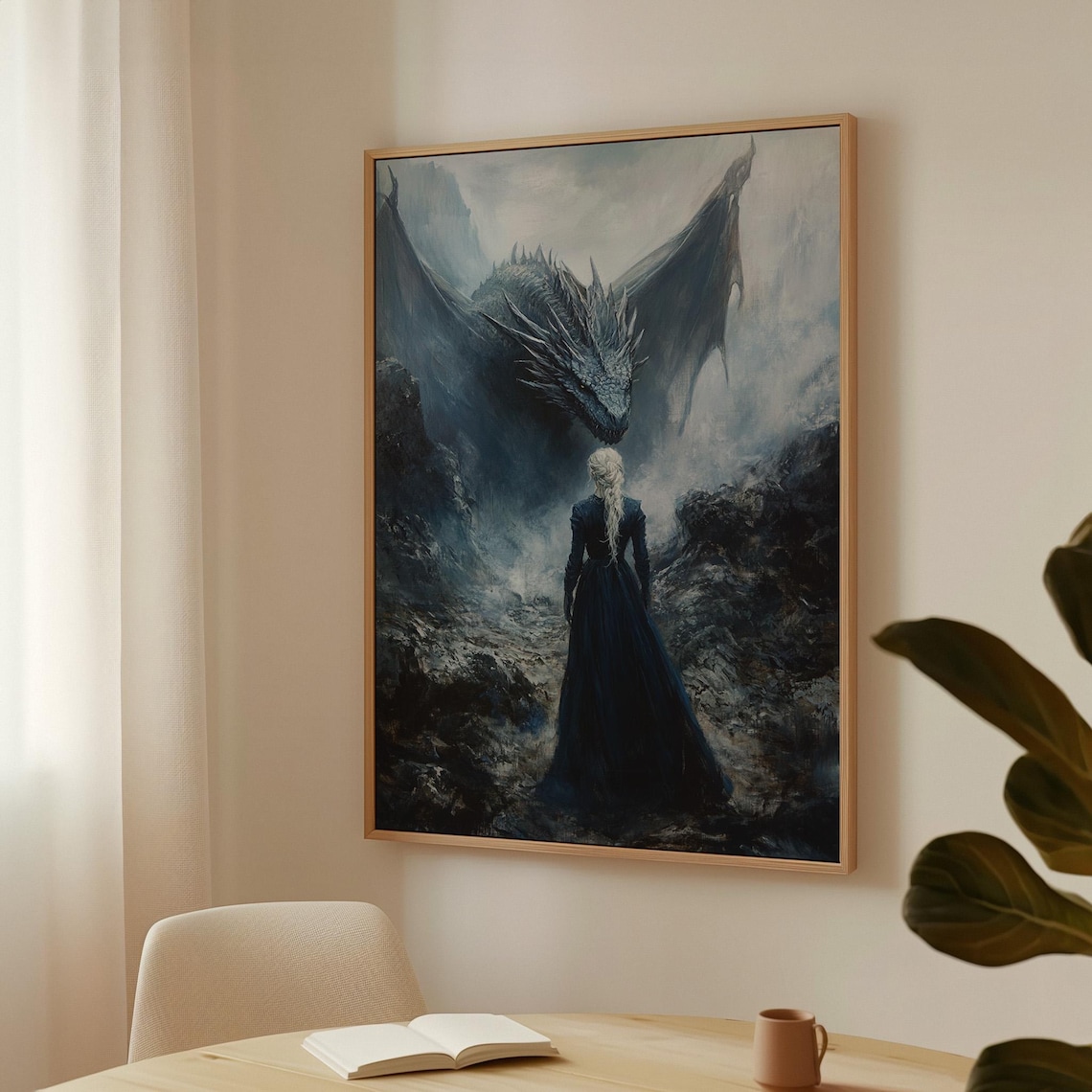 Woman Confronting Dragon, Fantasy Mountain Poster - Image 2