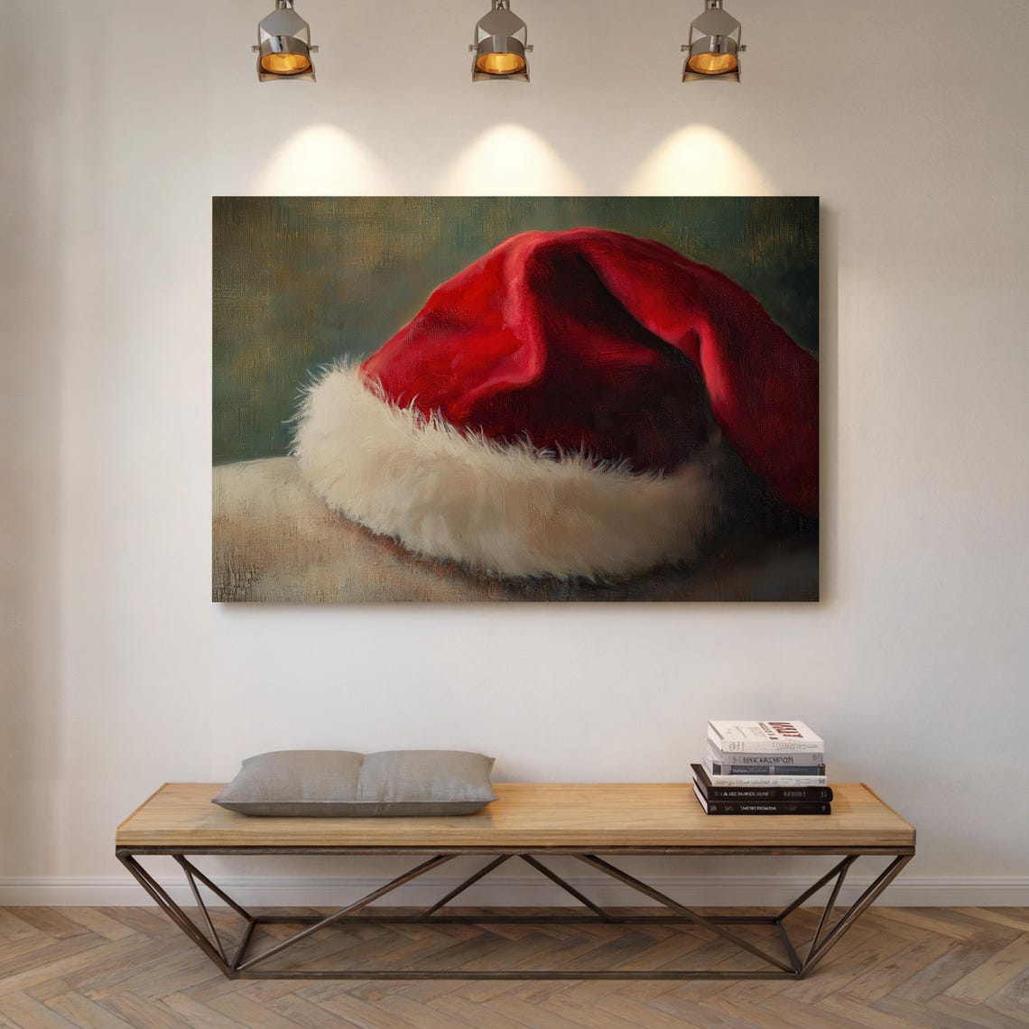 Classic Red Santa Hat With White Fur Trim Vintage Oil Painting Poster - Image 5