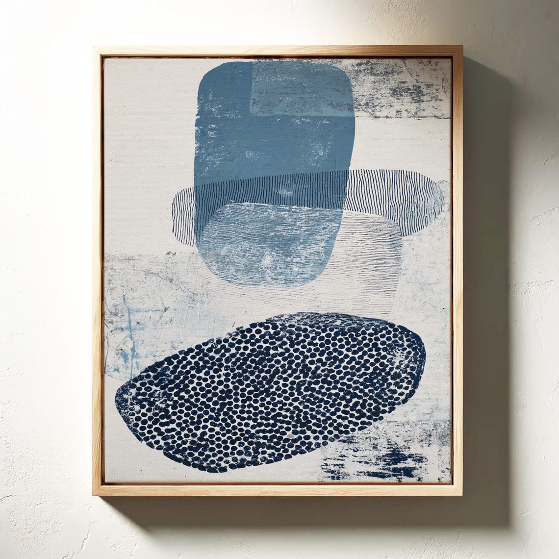 Abstract Blue Minimalist Canvas Art Textured Modern Shapes For Calm Living Room Decor