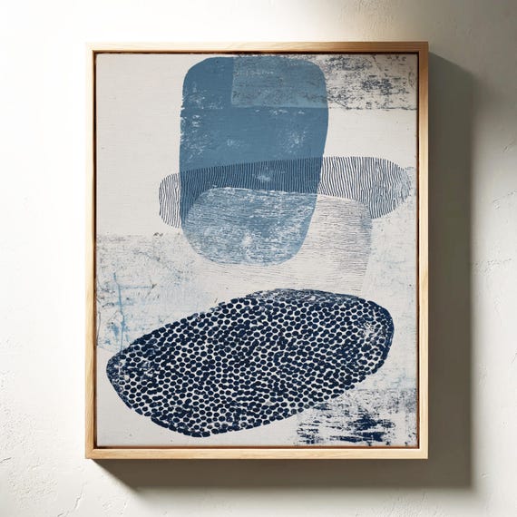 Abstract Blue Minimalist Canvas Art Textured Modern Shapes For Calm Living Room Decor