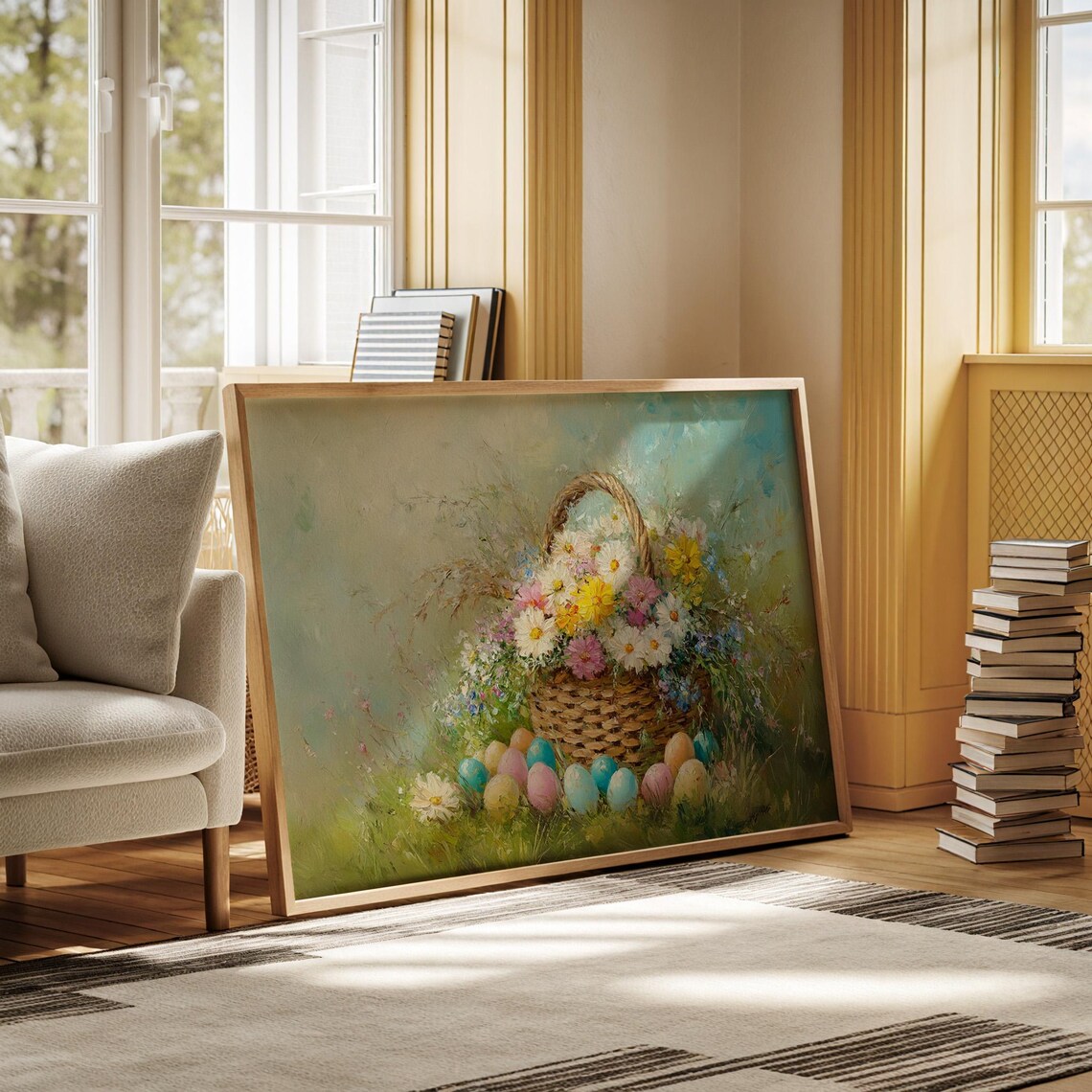Rustic Easter Basket With Wildflowers, Spring Decor - Image 6