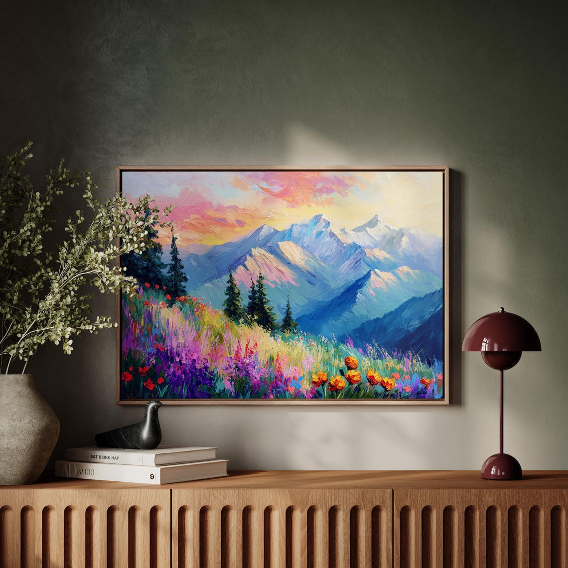 Colorful Mountain Meadow Sunrise Wildflowers Impressionist Poster - Image 6