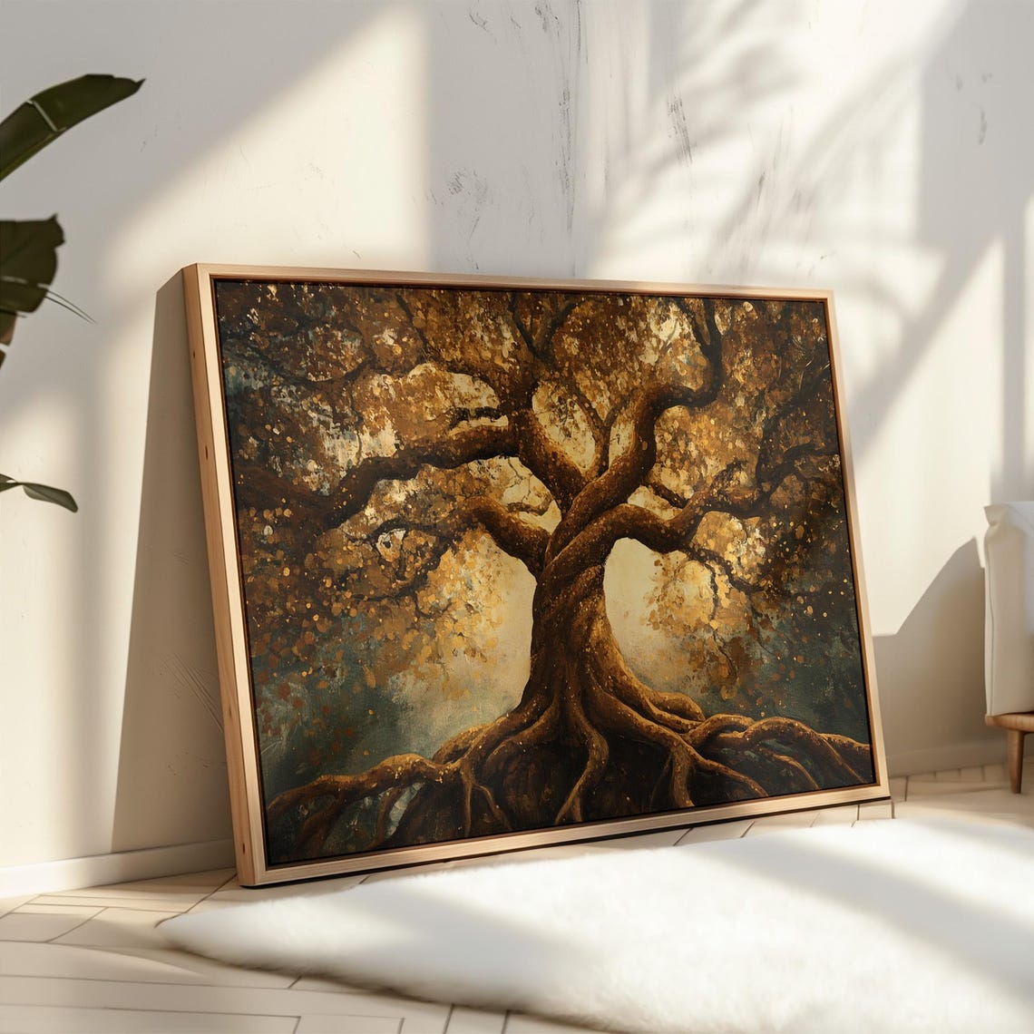 Twisted Golden Tree With Deep Roots And Shimmering Leaves Poster - Image 3