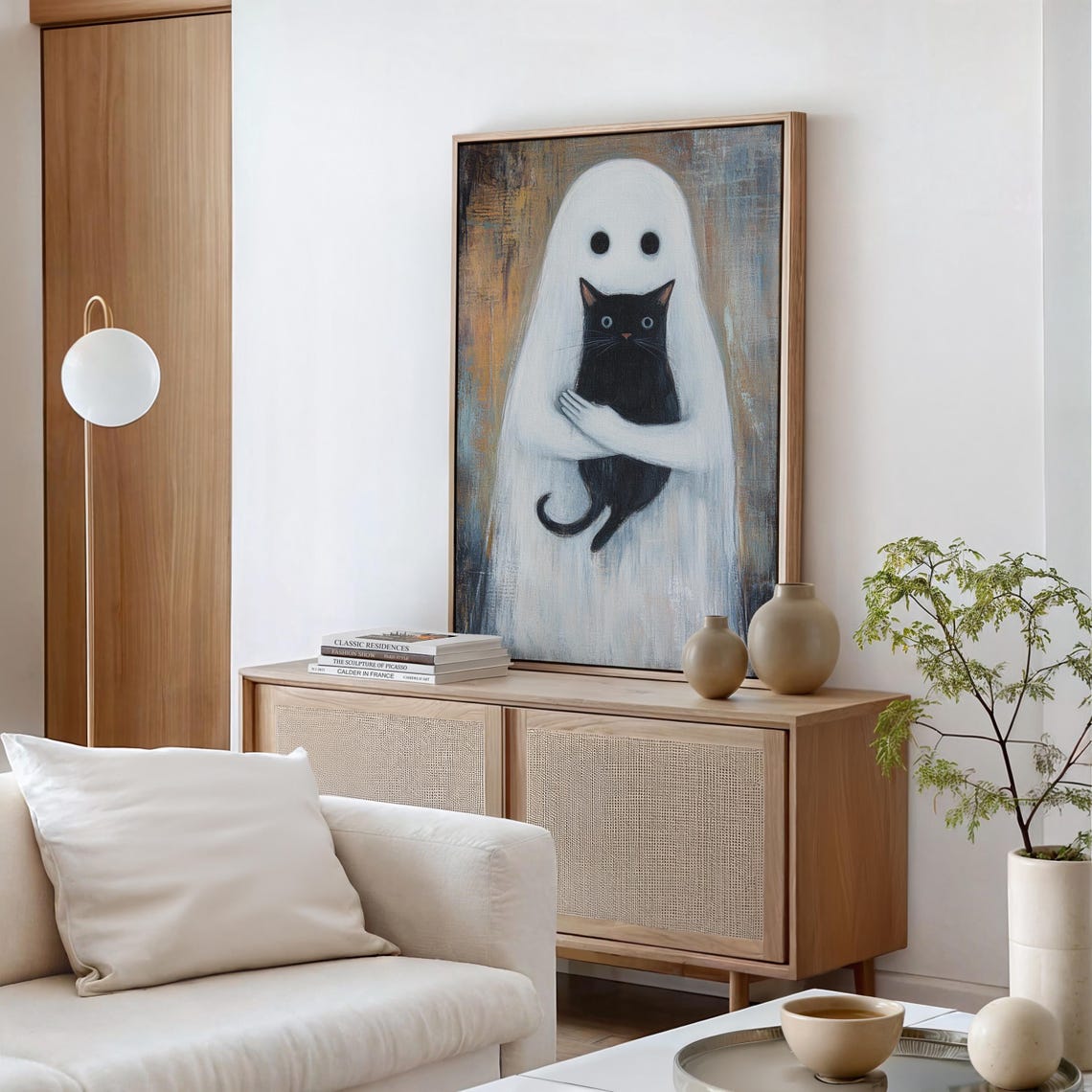 Ghost Holding Black Cat Adorable Spooky Halloween Cat Lover Poster - Image 6