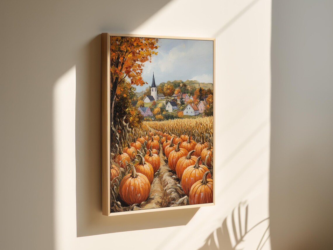 Autumn Village Pumpkin Patch Church Steeple Cornfield Harvest Poster - Image 3