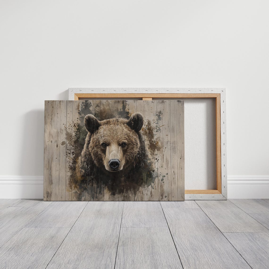 Grizzly Bear Portrait Rustic Weathered Wood Wilderness Poster - Image 3