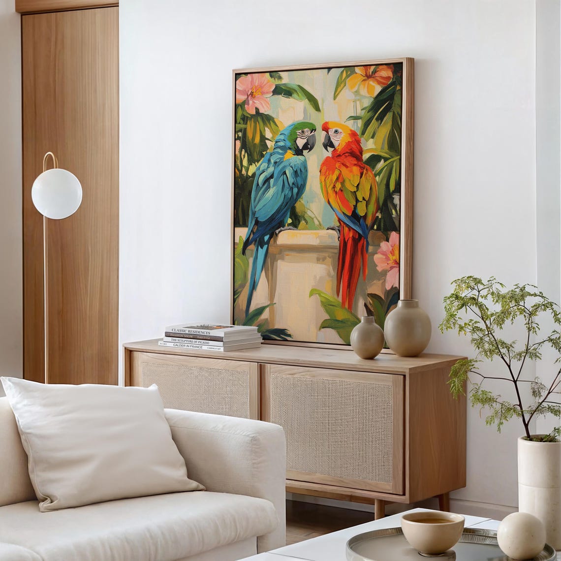 Colorful Blue and Scarlet Macaw Pair in Tropical Foliage Poster - Image 5