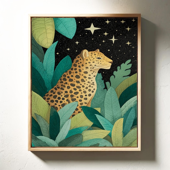 Leopard Under Starry Jungle Night