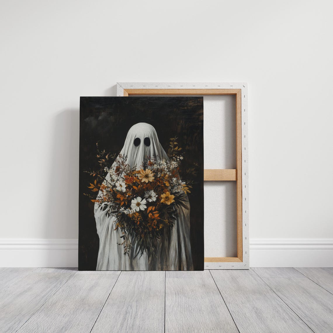 Spooky Ghost With Floral Bouquet Rustic Autumn Halloween Art Poster - Image 3
