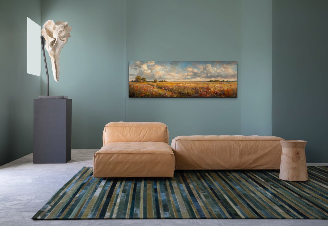 Golden Autumn Wildflower Meadow Under Blue Sky Vintage Art Poster - Image 6