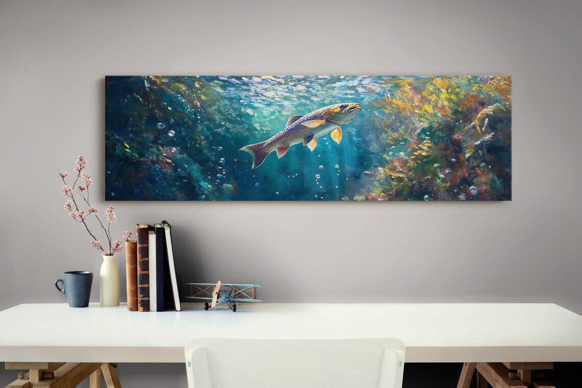 Rainbow Trout Swimming Upward Underwater Nature Wildlife Art Poster - Image 4