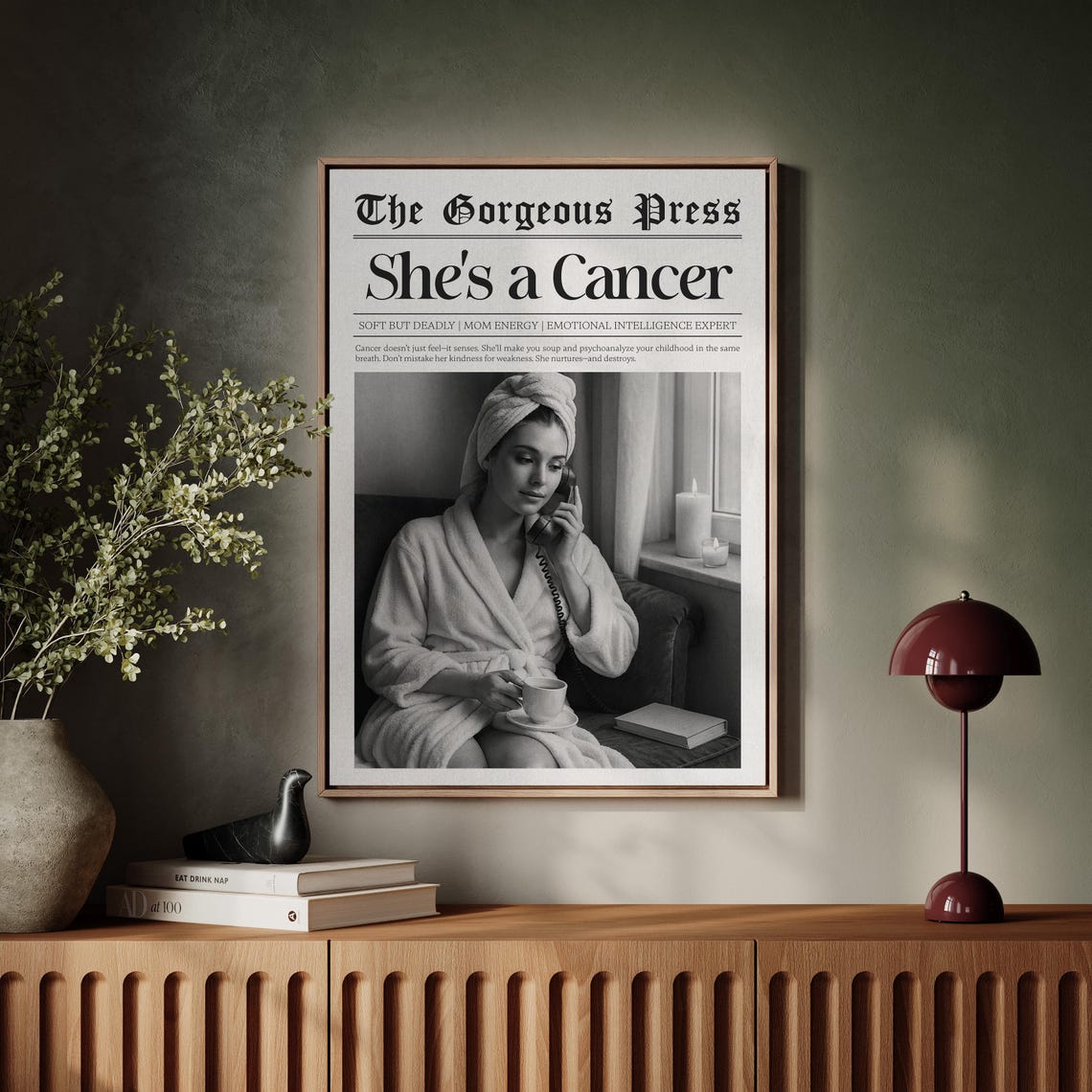 She's a Cancer Funny Zodiac Newspaper Style Personality Poster