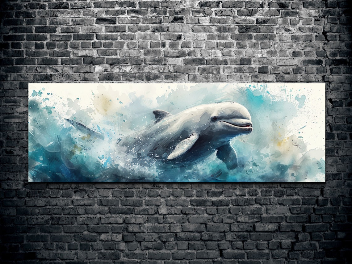 Beluga Whale Panoramic Watercolor Splash Ocean Animal Poster - Image 2