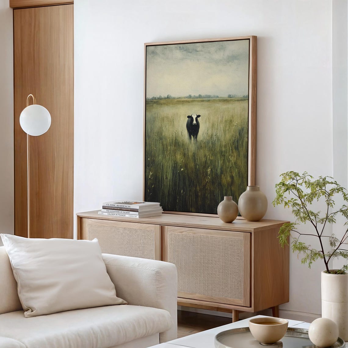Black Cow Standing Alone in Tall Meadow Grass Moody Farmhouse Poster - Image 6