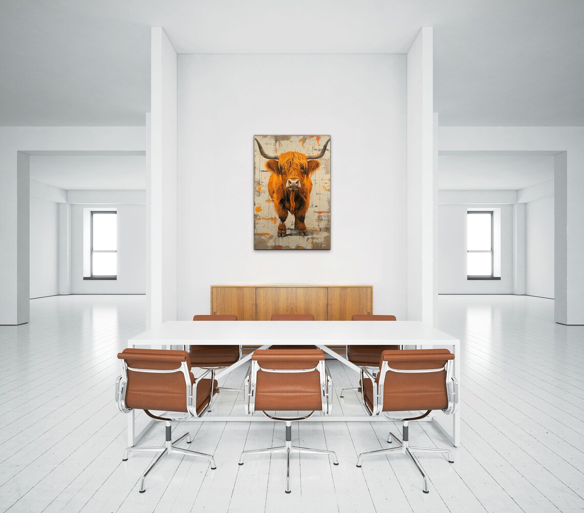 Highland Scottish Cow, Mid-Century Modern Art Print - Image 6