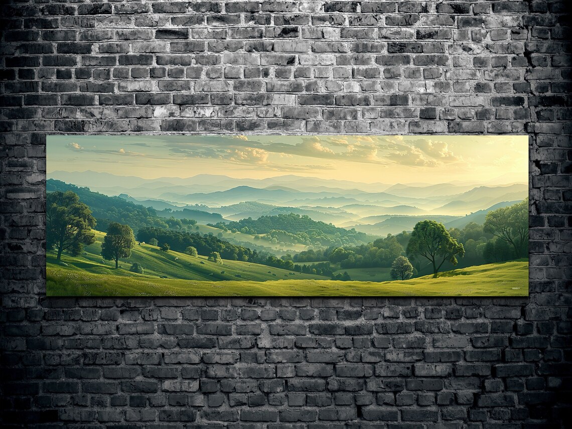 Vintage Misty Mountain Scene, Nature Landscape Print - Image 2