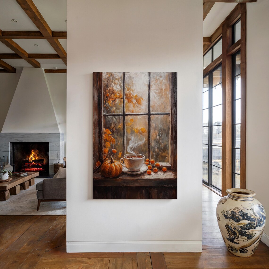 Cozy Autumn Window Scene, Rustic Fall Decor - Image 4