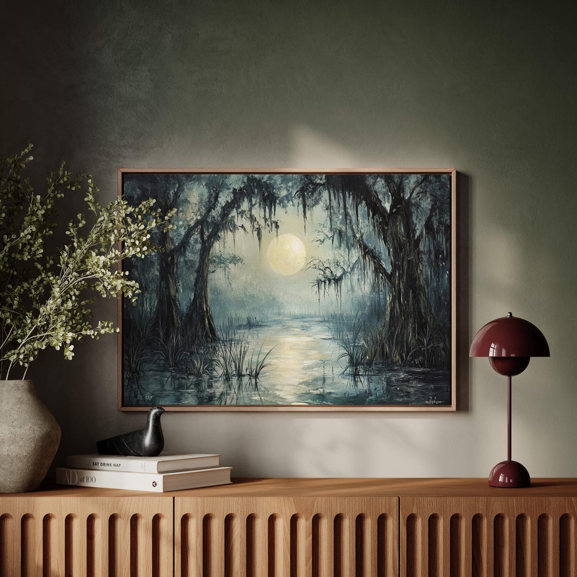 Full Moon Over Misty Cypress Swamp With Spanish Moss Water Poster - Image 7
