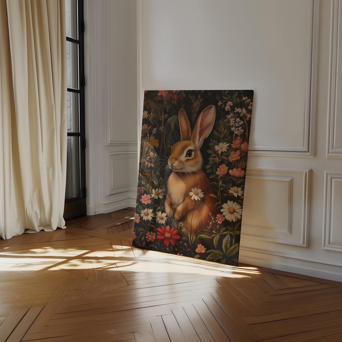 Sweet Rustic Rabbit Among Wildflowers Vintage Woodland Poster - Image 4