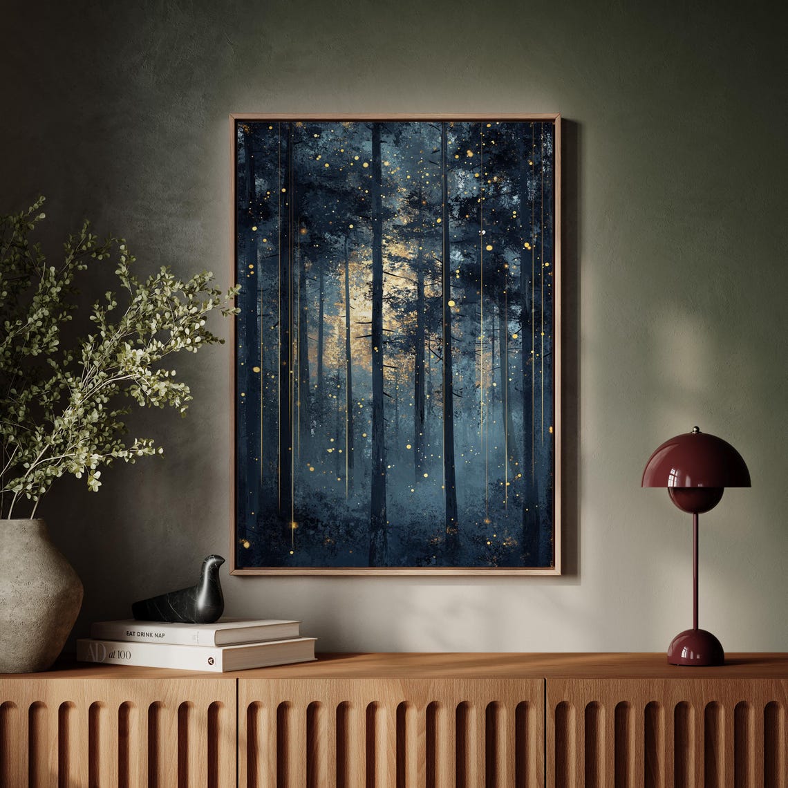 Enchanted Forest At Twilight With Fireflies Magical Woodland Poster