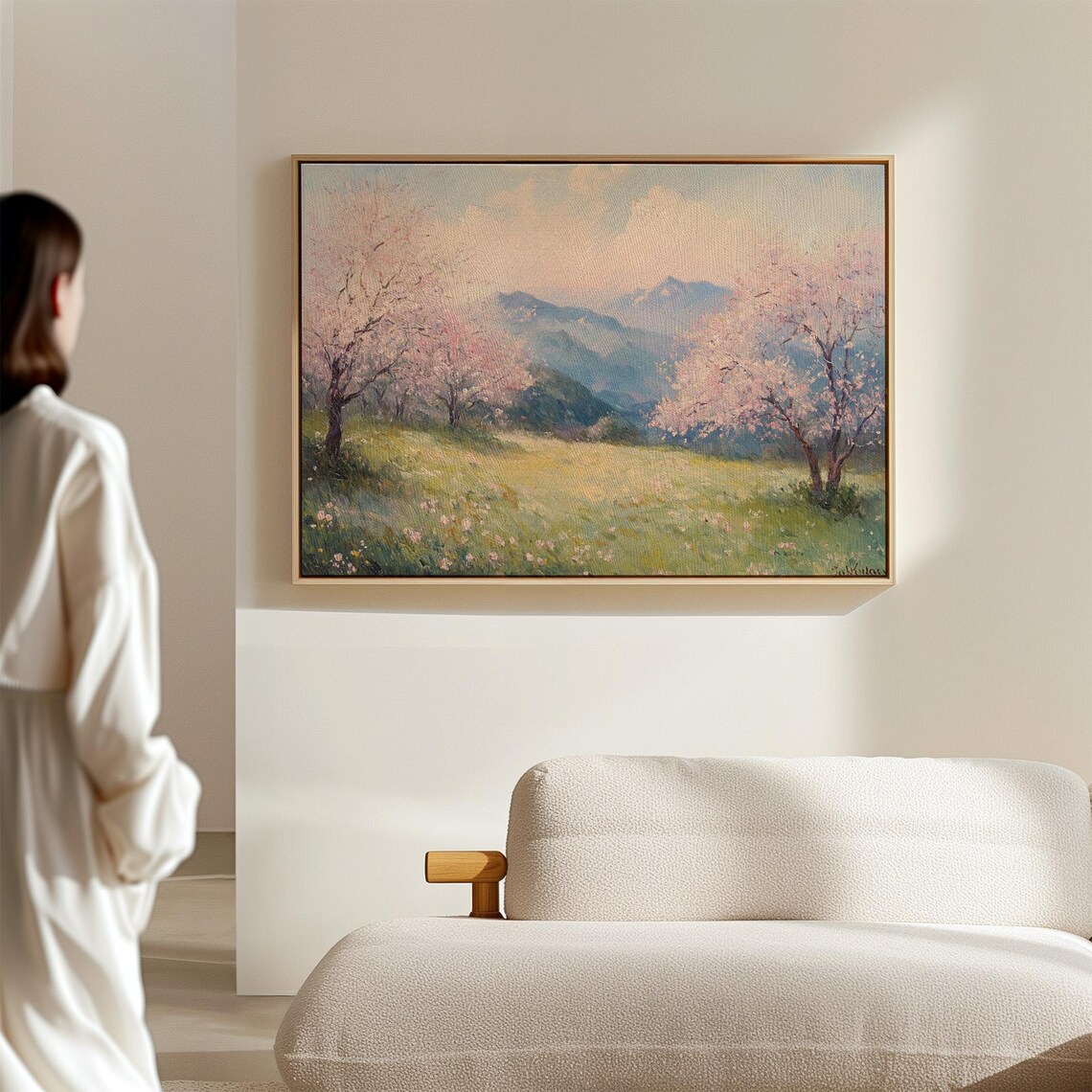 Spring Blossom Meadow Landscape, Serene Nature Art Print - Image 7
