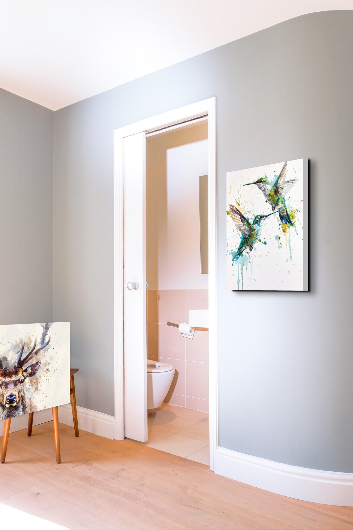 Watercolor Turquoise Hummingbirds Wall Art Print - Image 3