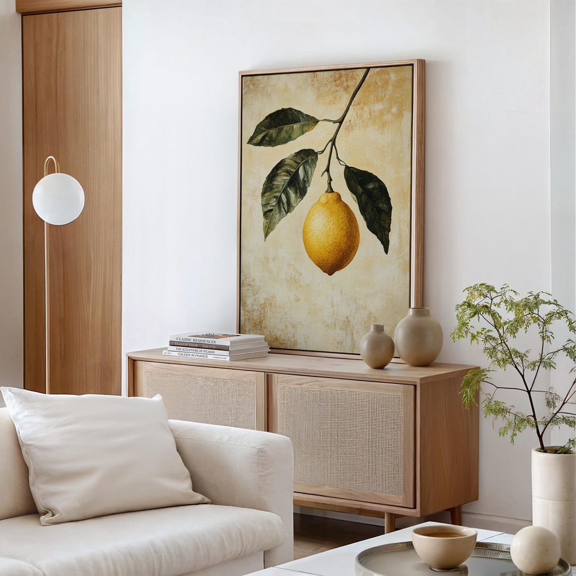 Single Lemon Antique Gold Canvas Vintage Fruit Still Life Poster - Image 4