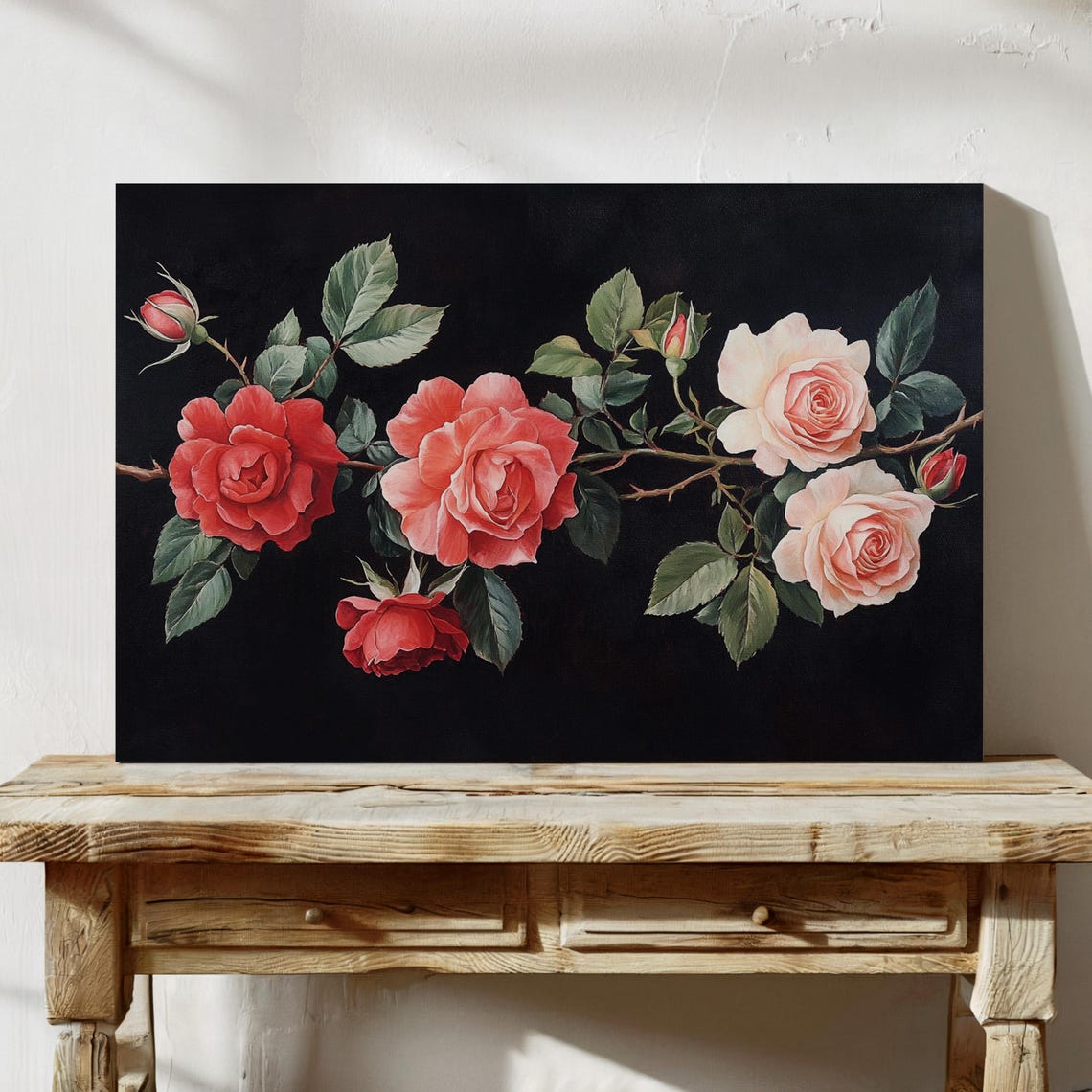 Red Pink Roses Black Background Dramatic Floral Still Life Poster - Image 7