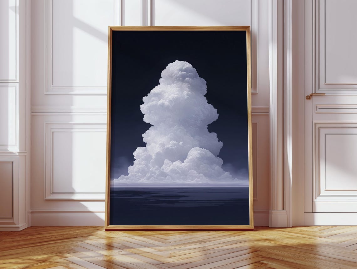 Giant Cumulus Cloud Towering Over Dark Ocean Night Sky Poster