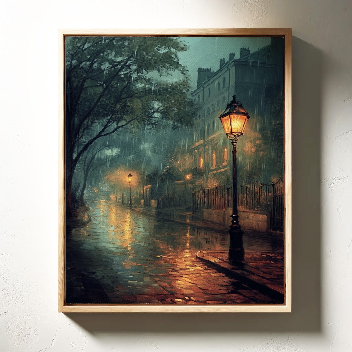 Rainy Night Street Scene Oil Painting Poster - Image 3