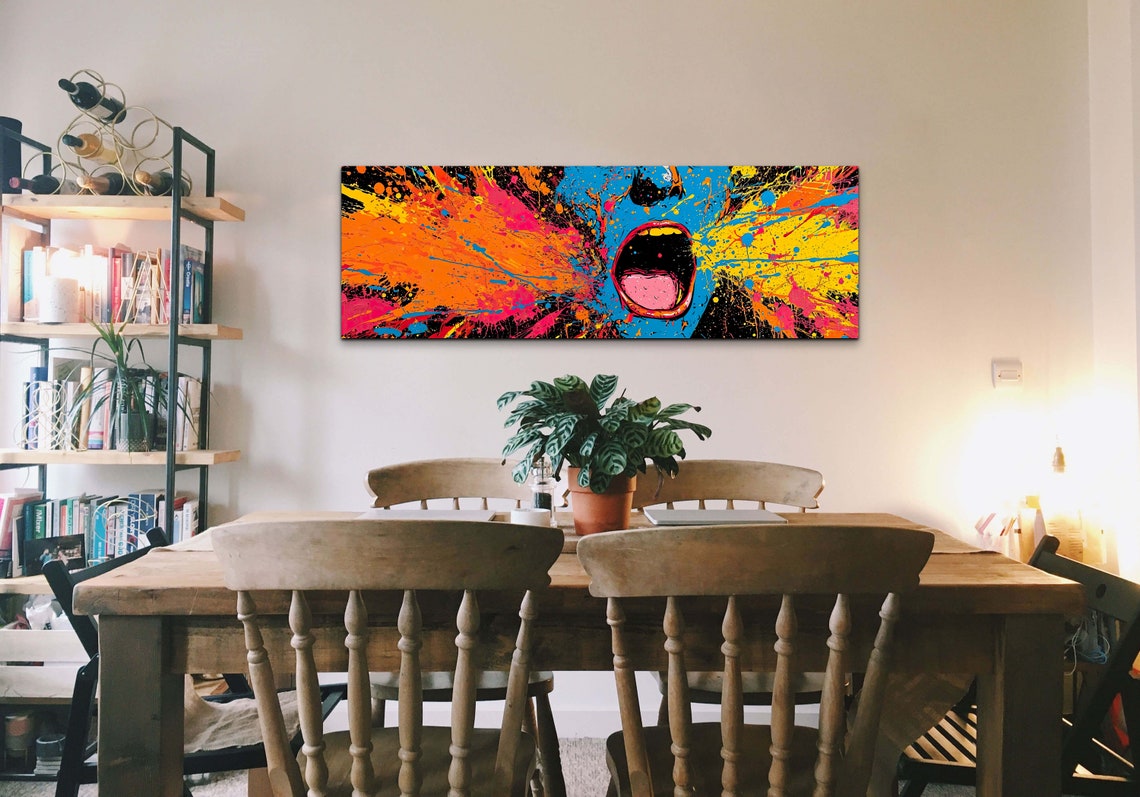 Panoramic Screaming Face Pop Art Color Splash Painting Wall Art - Image 7