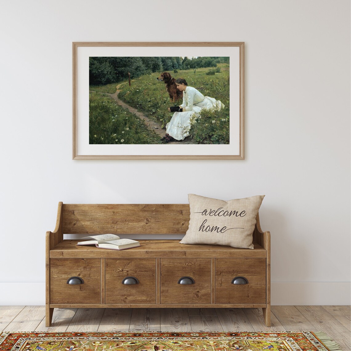 Woman And Dog Vintage Landscape Art Print - Image 2