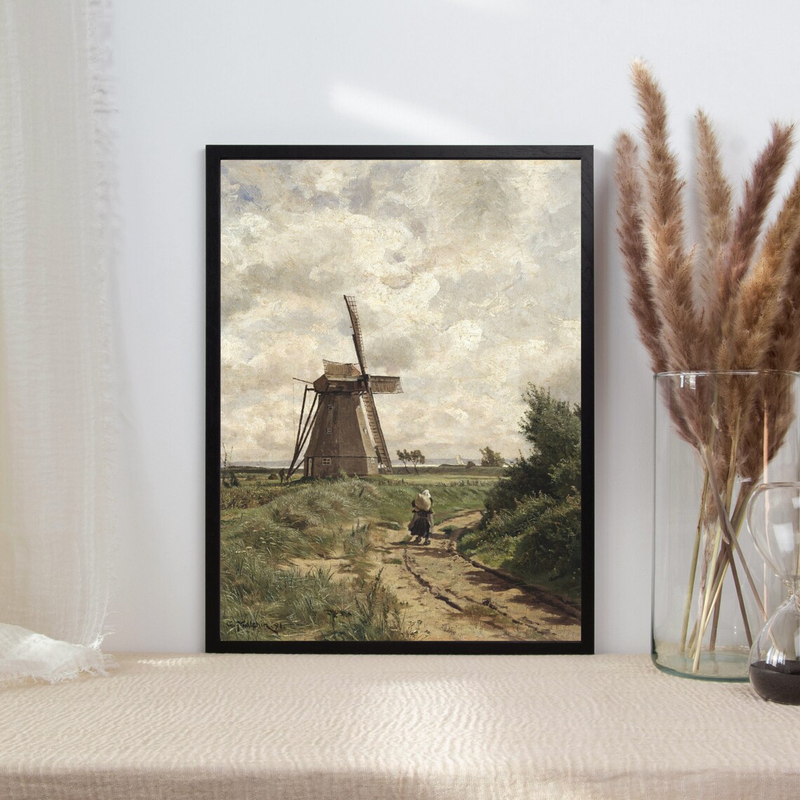 Vintage Windmill Country Landscape Art Print - Image 2