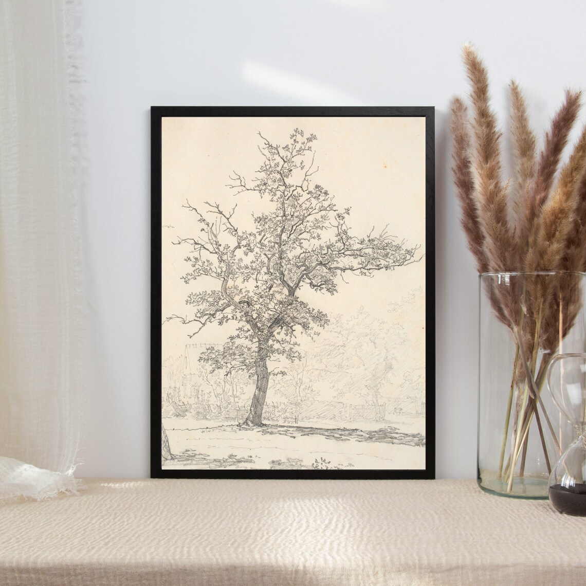 Vintage Tree Sketch, Neutral Landscape Art Print - Image 2