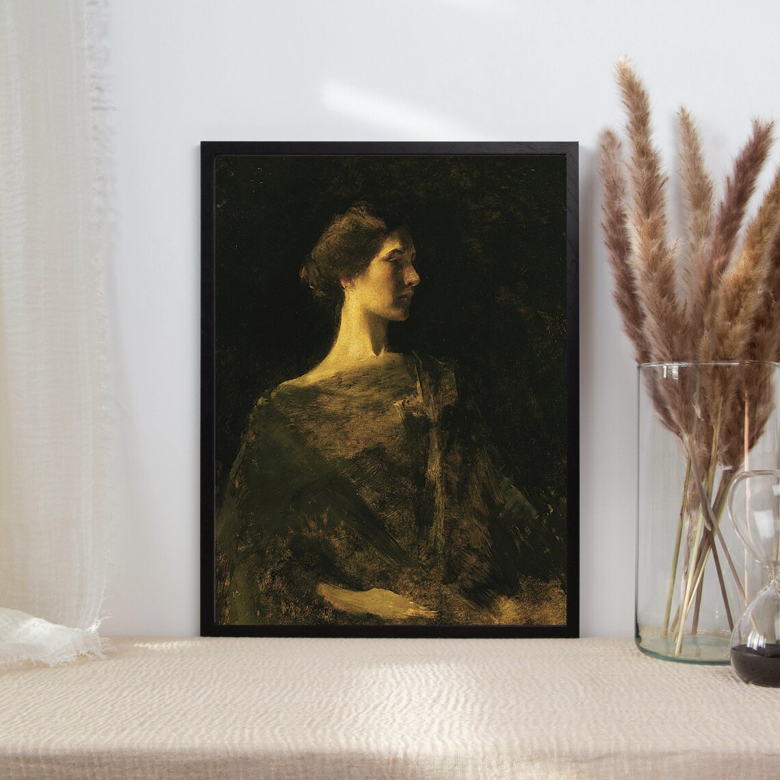 Moody Woman In Profile Against Darkness Vintage Oil Portrait Poster - Image 2