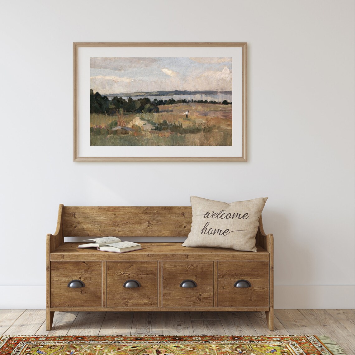 Country Field Under A Wide Cloudy Sky Vintage Landscape Poster - Image 2