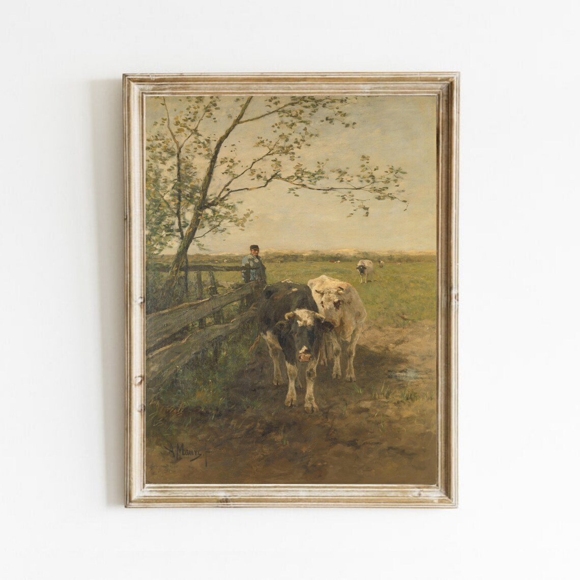 Country Landscape With Cows, Vintage Farmhouse Art Print