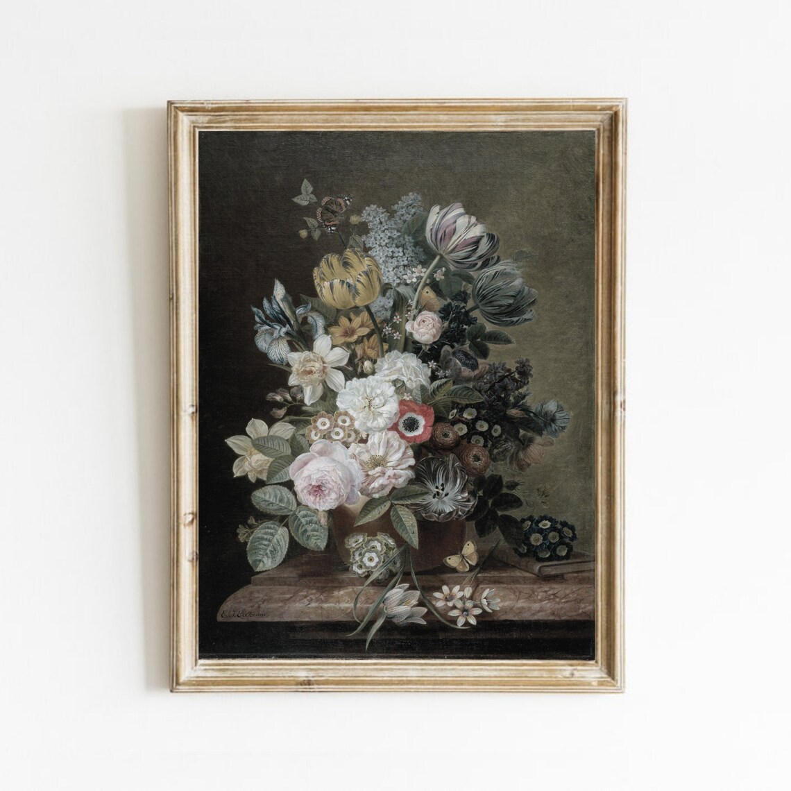 Vintage Flower Still Life, Antique Botanical Art Print
