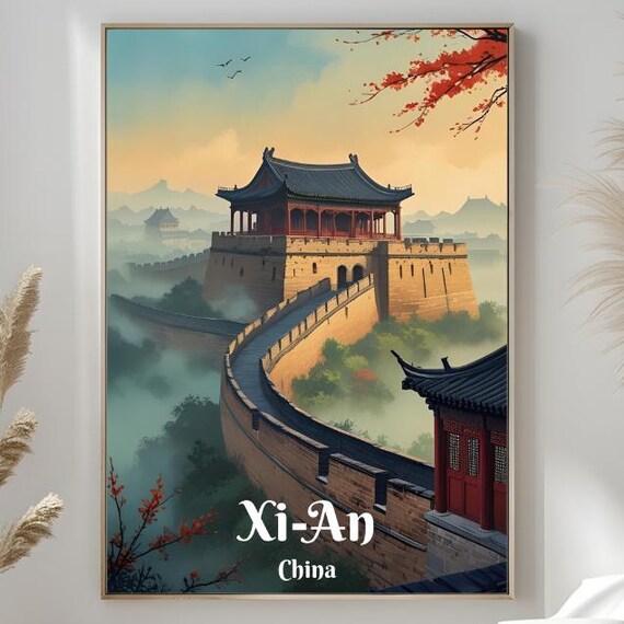 Xi-An China Great Wall Watchtower Misty Mountains Autumn Poster
