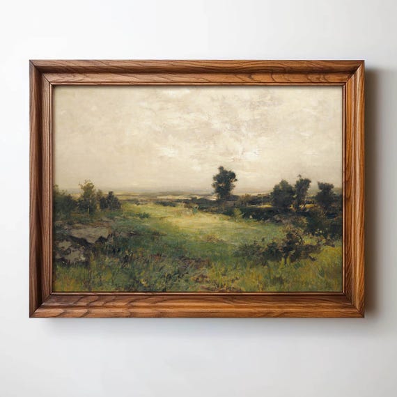 Vintage Landscape Oil Painting, Rustic Nature Scene