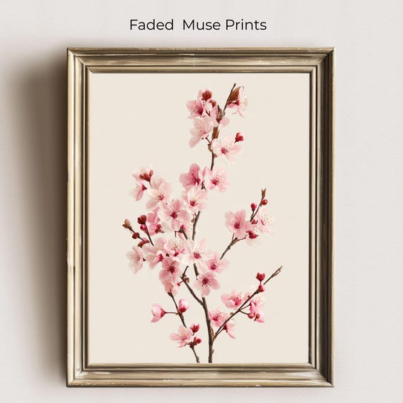 Cherry Blossom Print Soft Pink Floral Wall Art Delicate Botanical Decor Printable Digital Download