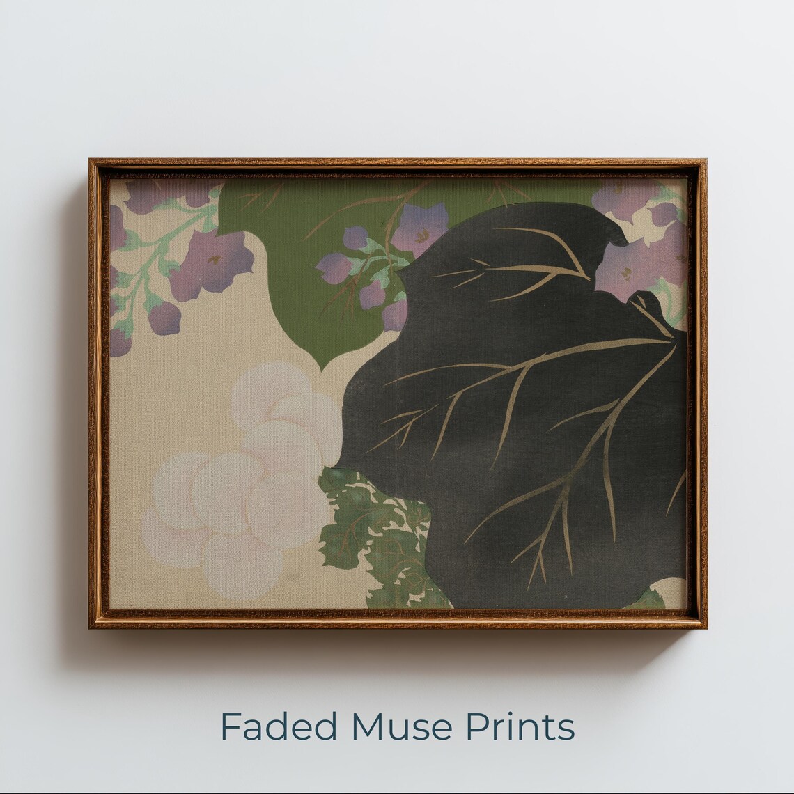 Vintage Botanical Leaves Print Midcentury Japanese Floral Decor