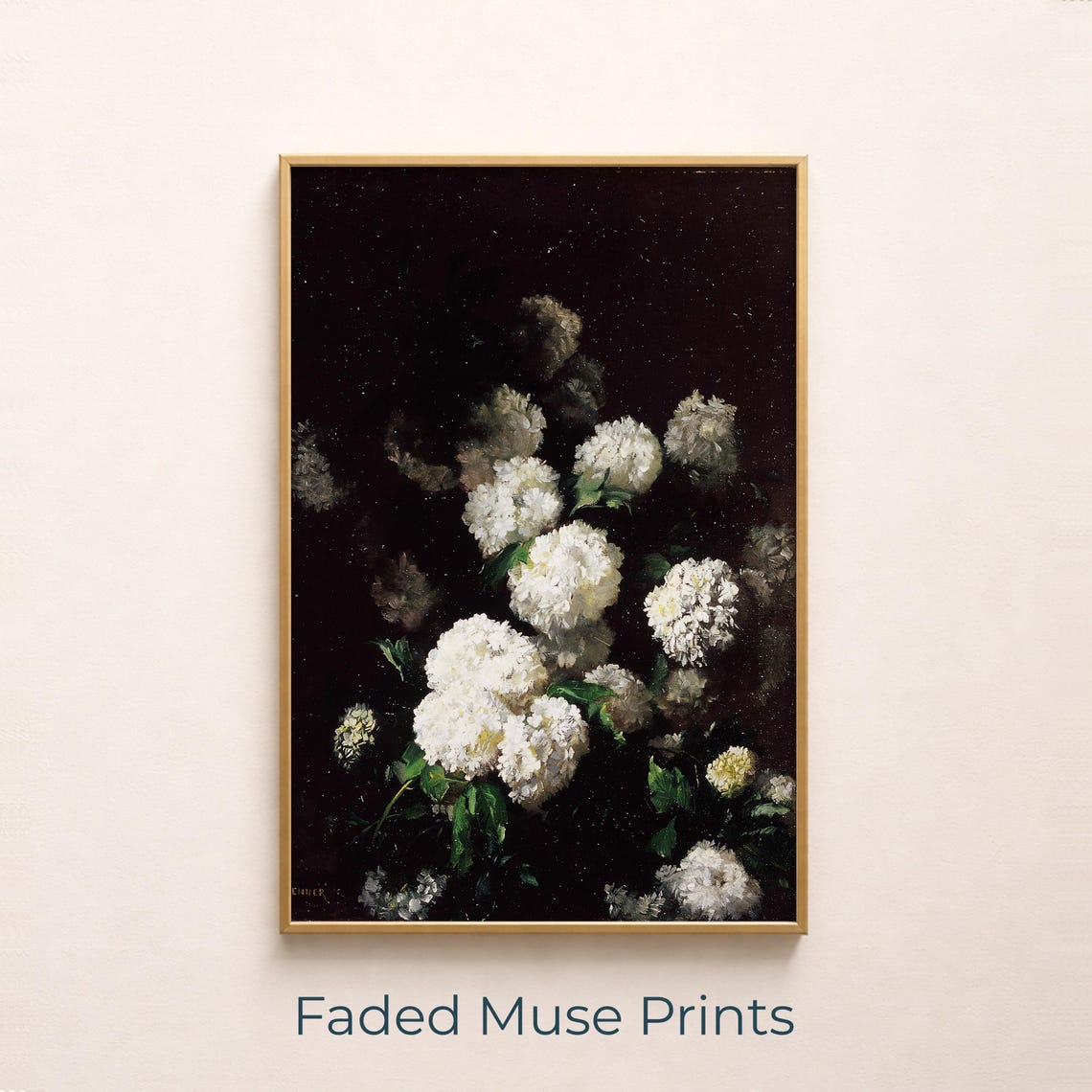 Moody White Flowers On Black Vintage Floral Classic Still Life Poster