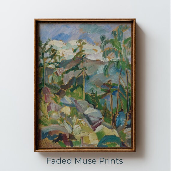 Vintage Moody Mountain Landscape Rustic Postimpressionist Poster