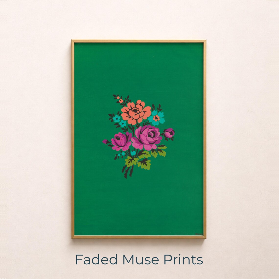 Vintage Inspired Garden Bouquet, Floral Folk Art Poster