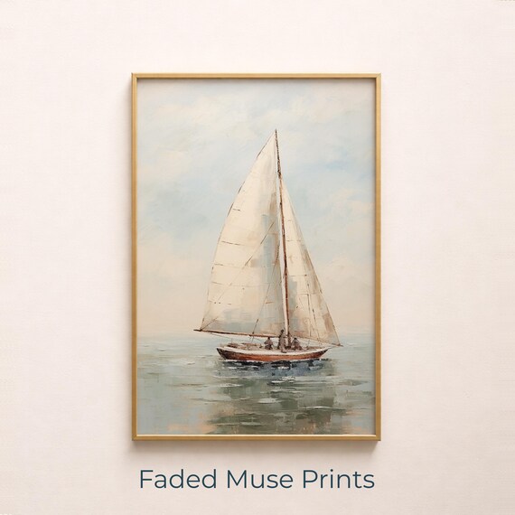 Vintage Sailboat Watercolor Art Print, Coastal Decor