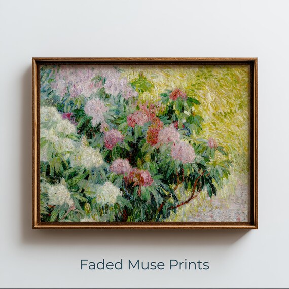 Impressionist Flowering Shrub Print Romantic Cottage Garden Bloom