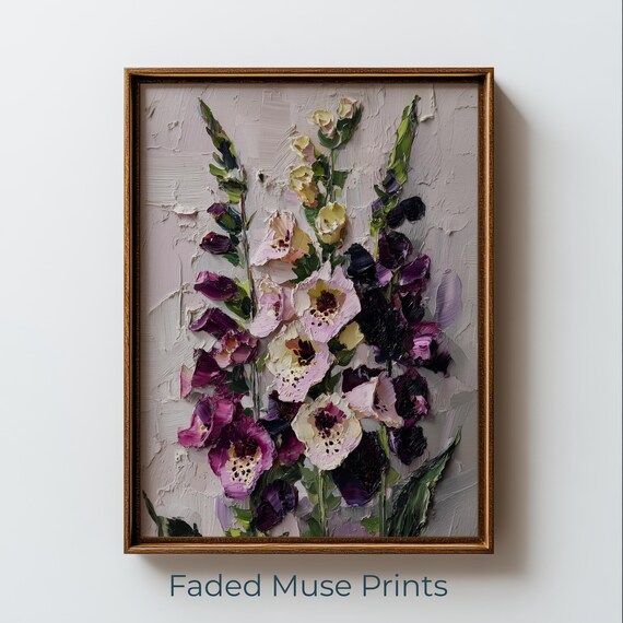 Foxglove Flowers Impasto Painting in Purple Pink and Cream Poster